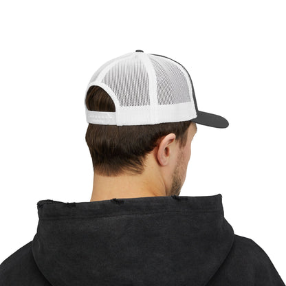 Custom Swag Snapback Trucker Cap — Minimal Embroidered White Mesh Hat