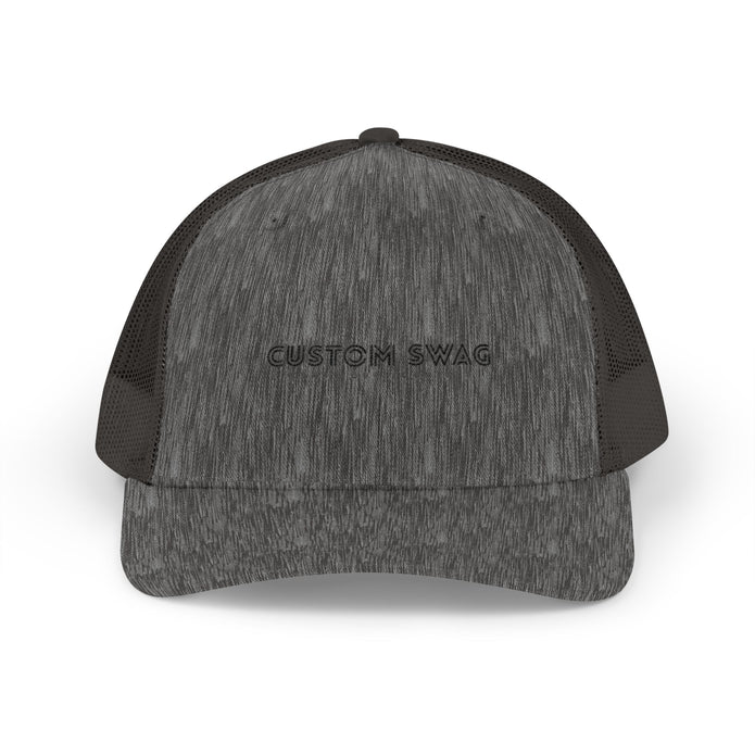 Custom Swag Snapback Trucker Cap — Minimal Embroidered White Mesh Hat