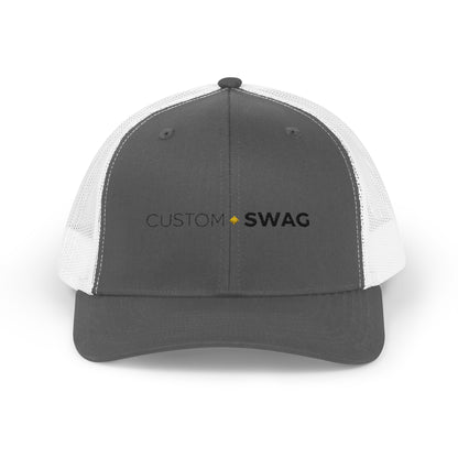 Custom Swag Snapback Trucker Cap — Minimal Embroidered White Mesh Hat