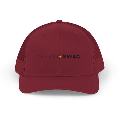 Custom Swag Snapback Trucker Cap — Minimal Embroidered White Mesh Hat