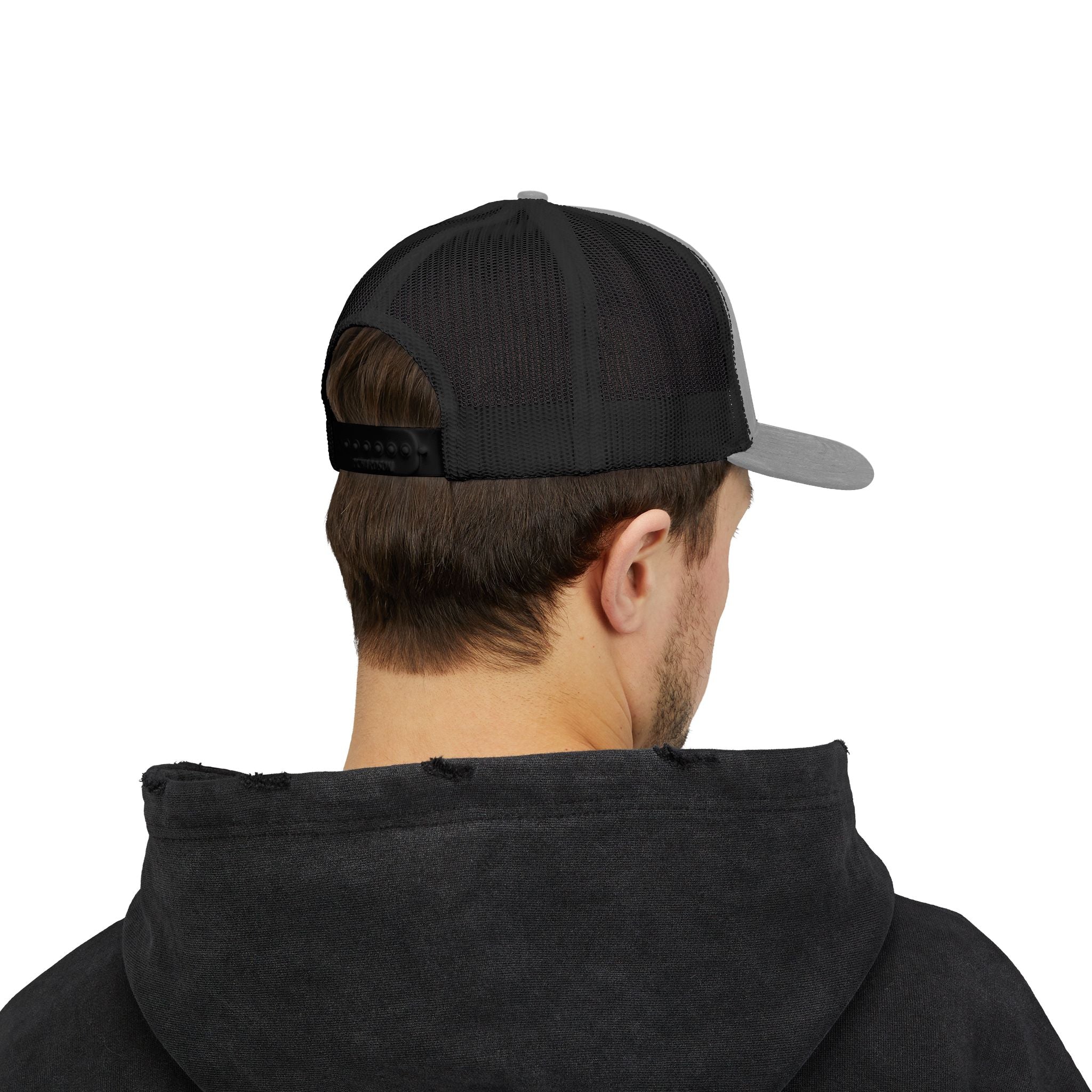 Custom Swag Snapback Trucker Cap — Minimal Embroidered White Mesh Hat