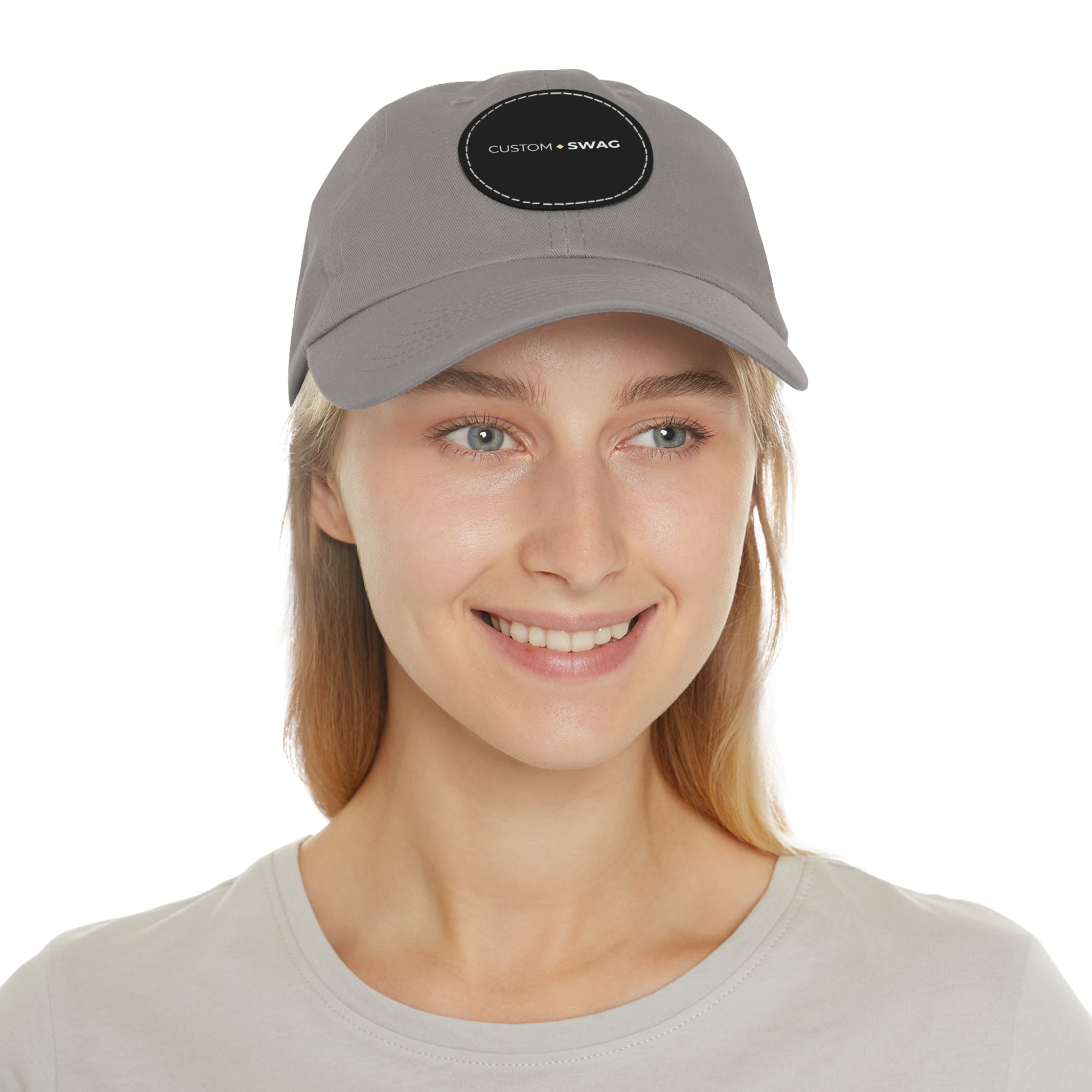 Leather Patch Dad Hat — Custom Swag Embroidered Round Patch