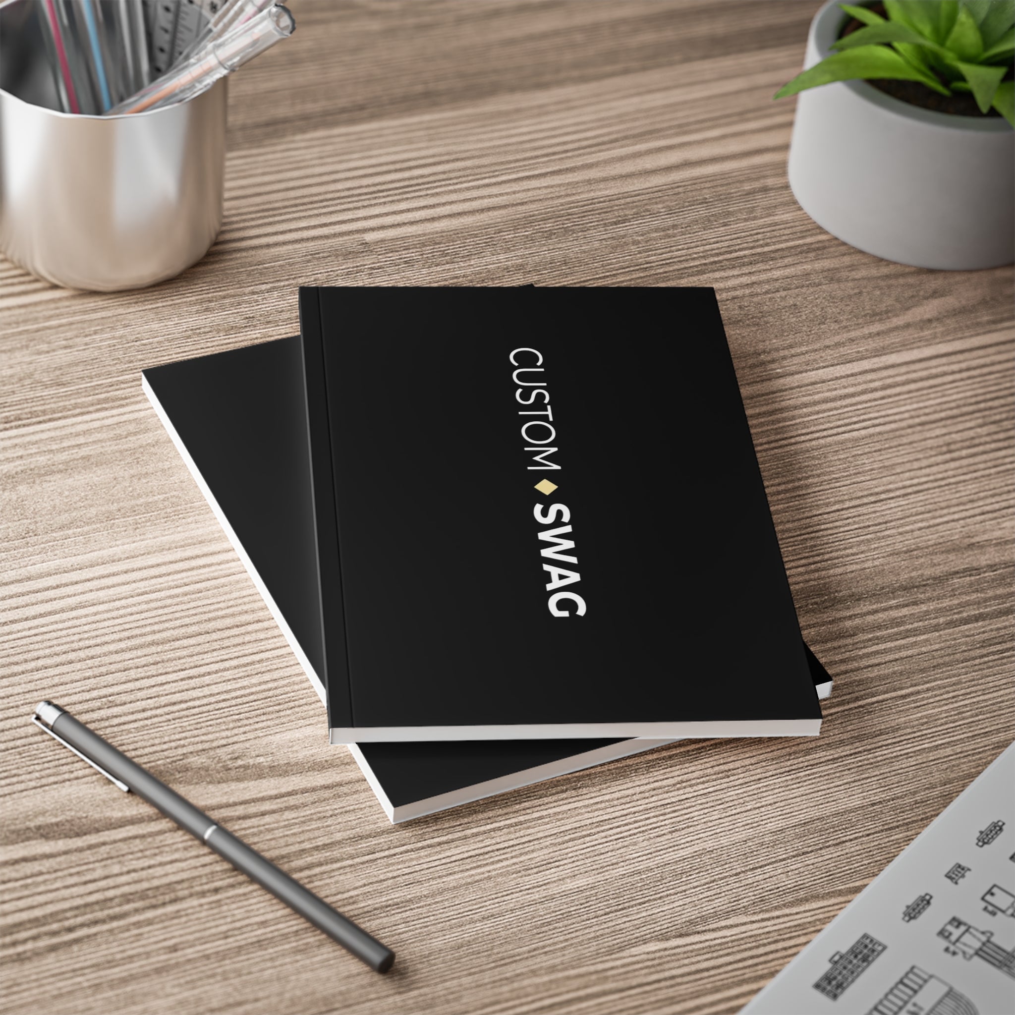 Custom Swag A5 Softcover Notebook – 'Wear Your Identity' Minimal Black Journal for Branding & Notes