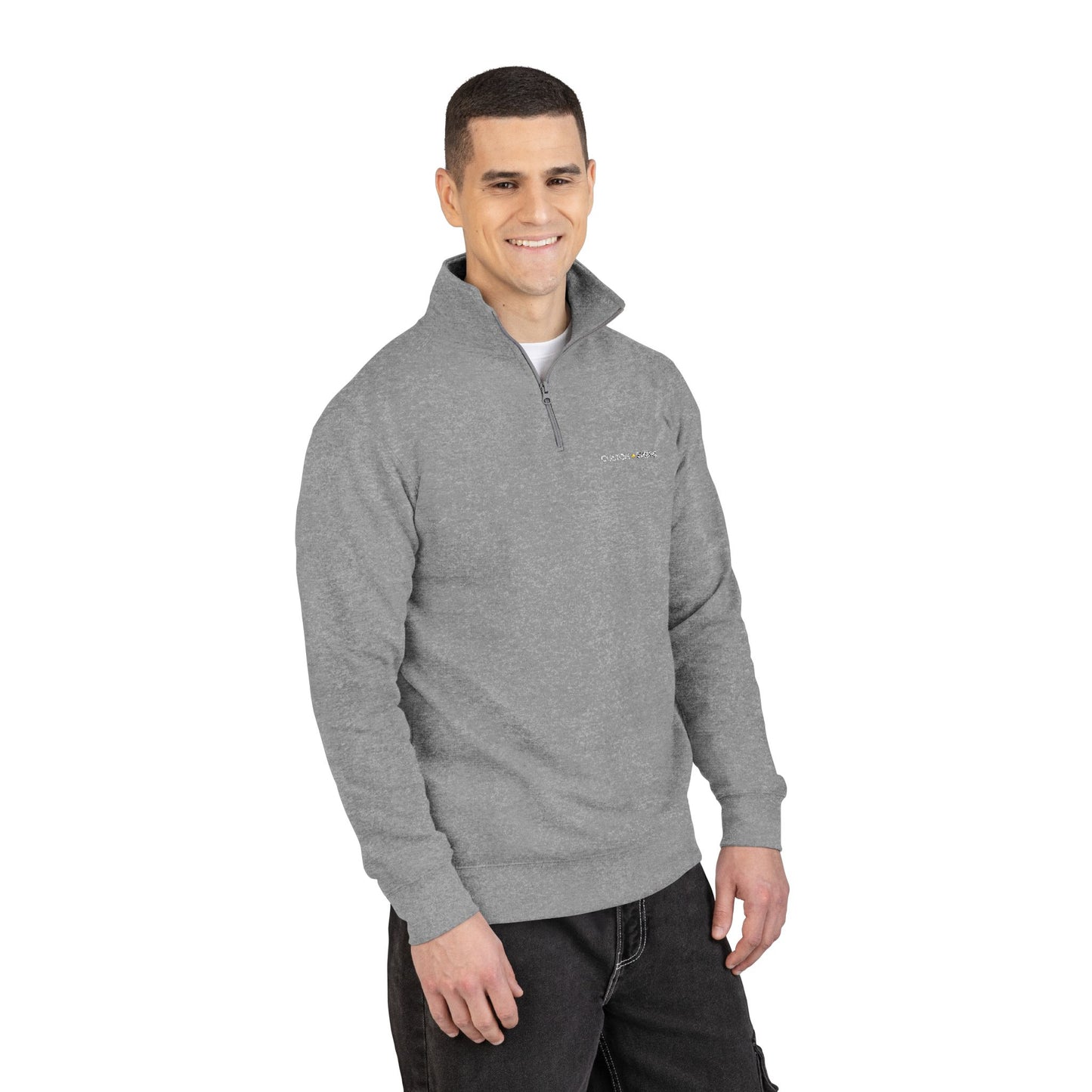 Embroidered Floral Script Fleece Pullover — Cozy Zip Mockneck Sweatshirt