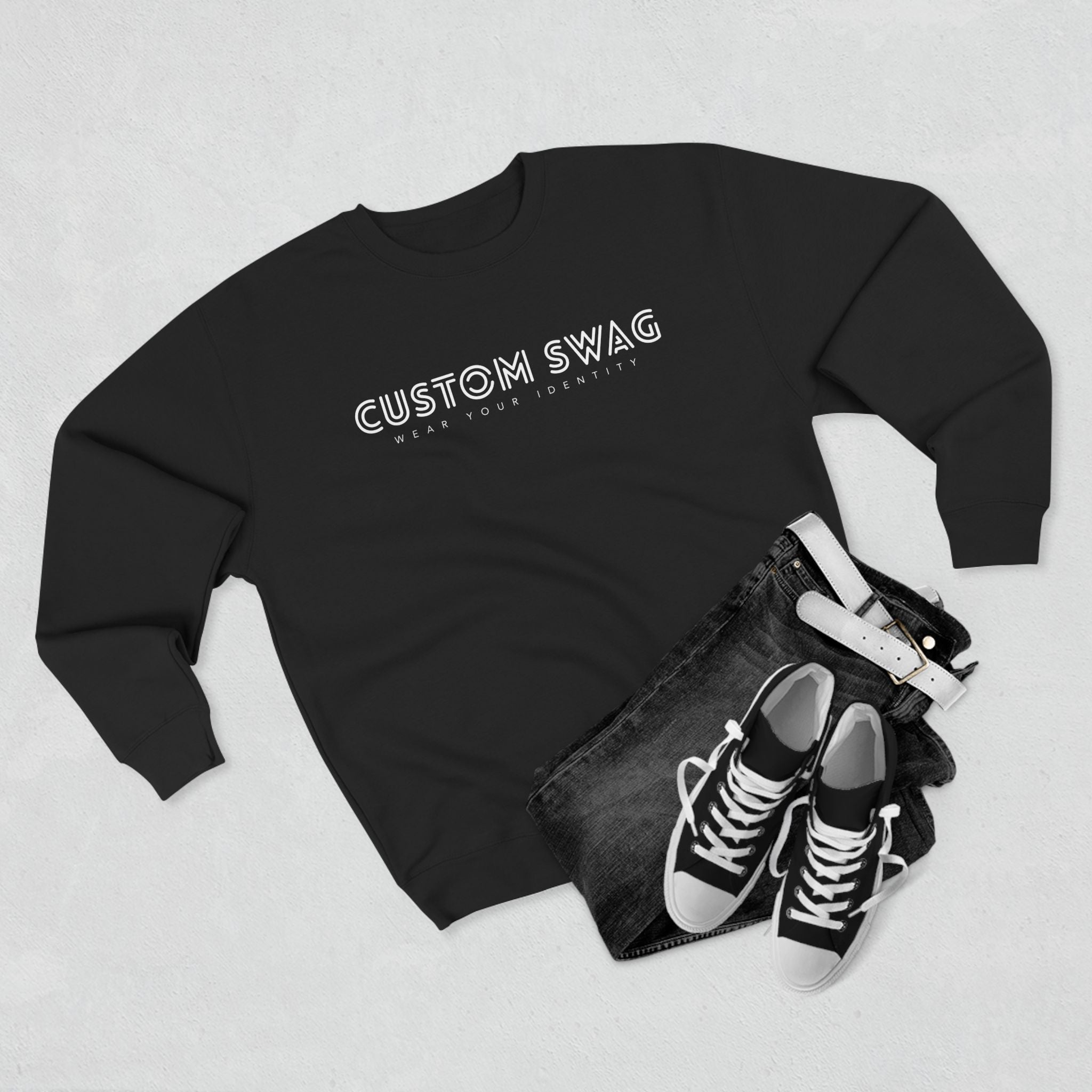 Custom Swag Crewneck Sweatshirt — Minimal Text Graphic Pullover