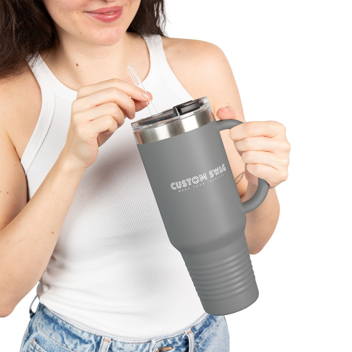 40oz Insulated Travel Mug — Customizable Double-Wall Tumbler with Straw & Handle