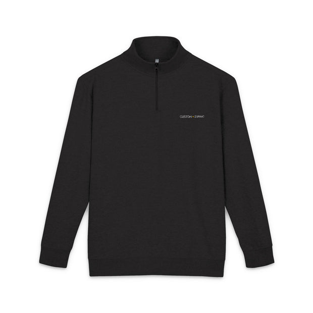Embroidered Floral Script Fleece Pullover — Cozy Zip Mockneck Sweatshirt