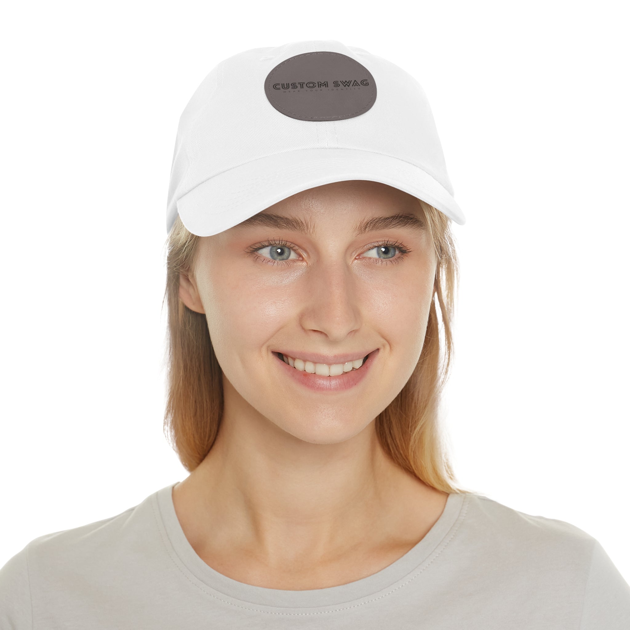 Leather Patch Dad Hat — Custom Swag Embroidered Round Patch