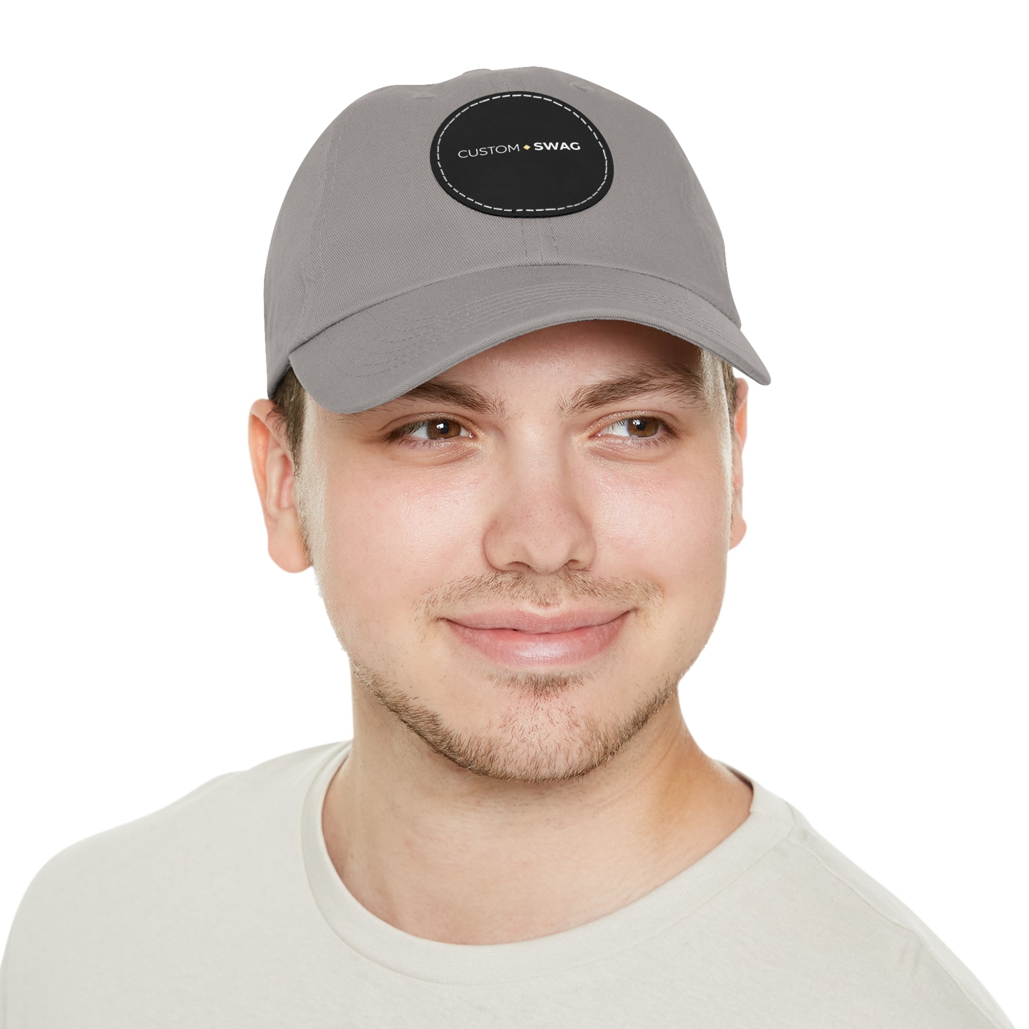 Leather Patch Dad Hat — Custom Swag Embroidered Round Patch
