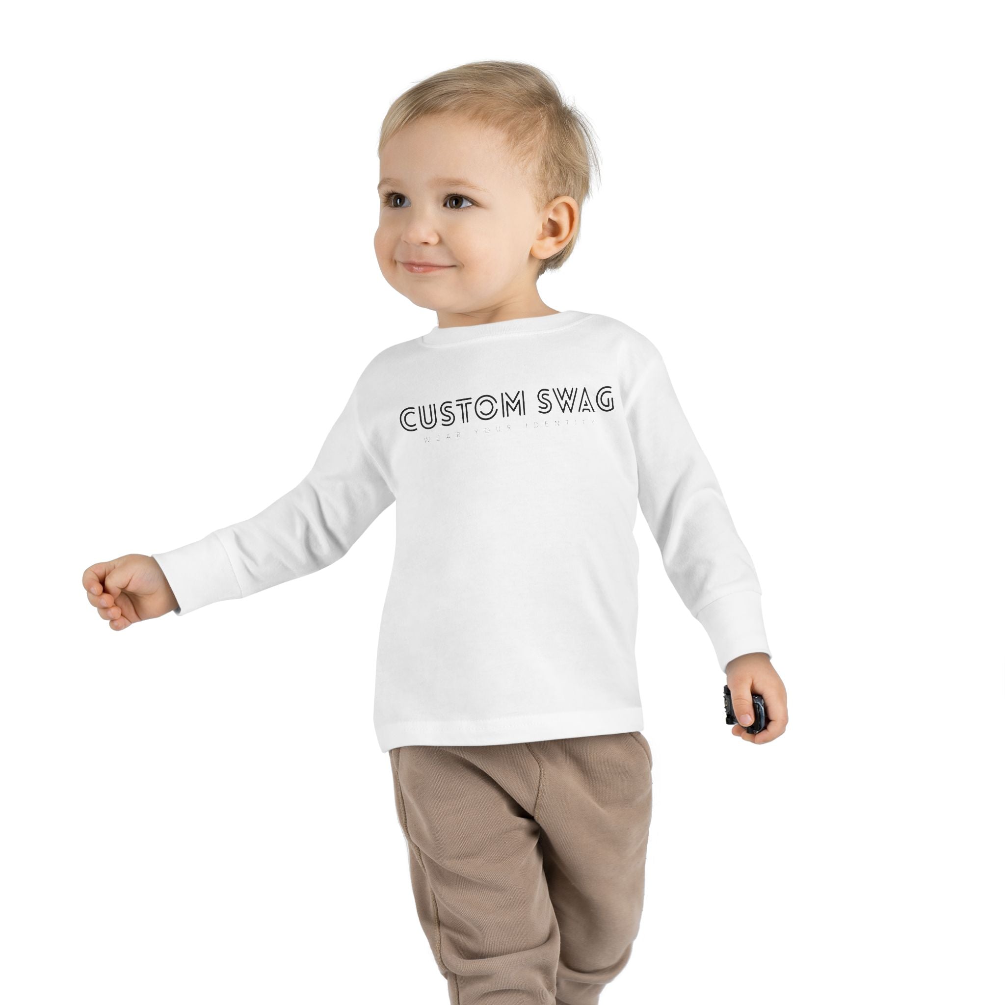 Custom Swag Toddler Long Sleeve Tee — Minimal Embroidered Logo Kids Shirt