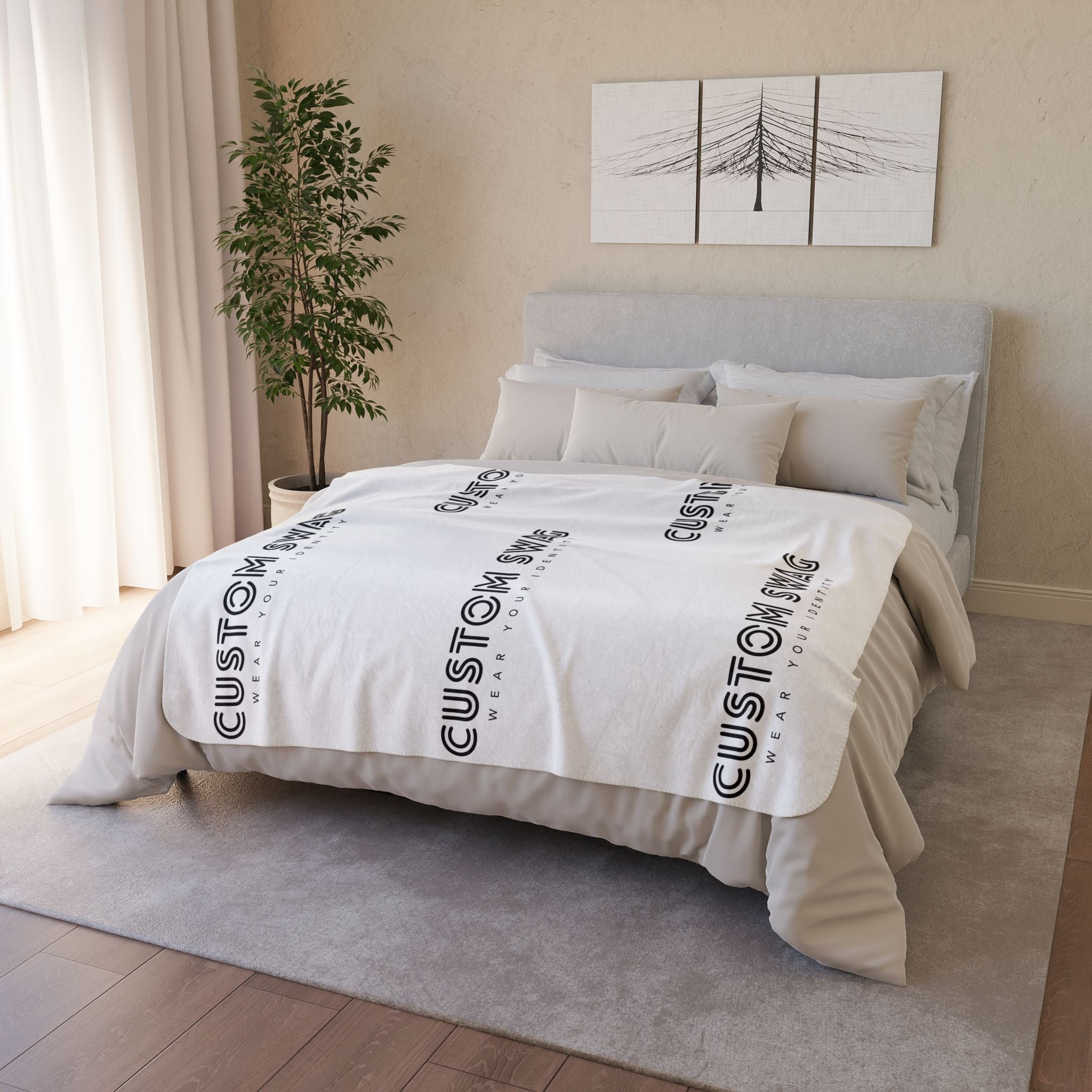 Custom Logo Fleece Sherpa Blanket — Personalized 'Custom Swag' Cozy Throw