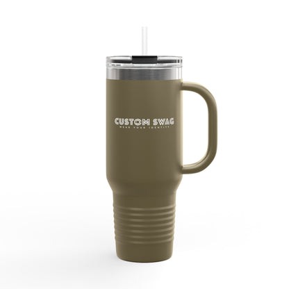 40oz Insulated Travel Mug — Customizable Double-Wall Tumbler with Straw & Handle