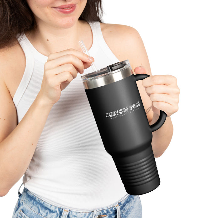 40oz Insulated Travel Mug — Customizable Double-Wall Tumbler with Straw & Handle