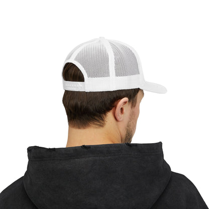 Custom Swag Snapback Trucker Cap — Minimal Embroidered White Mesh Hat