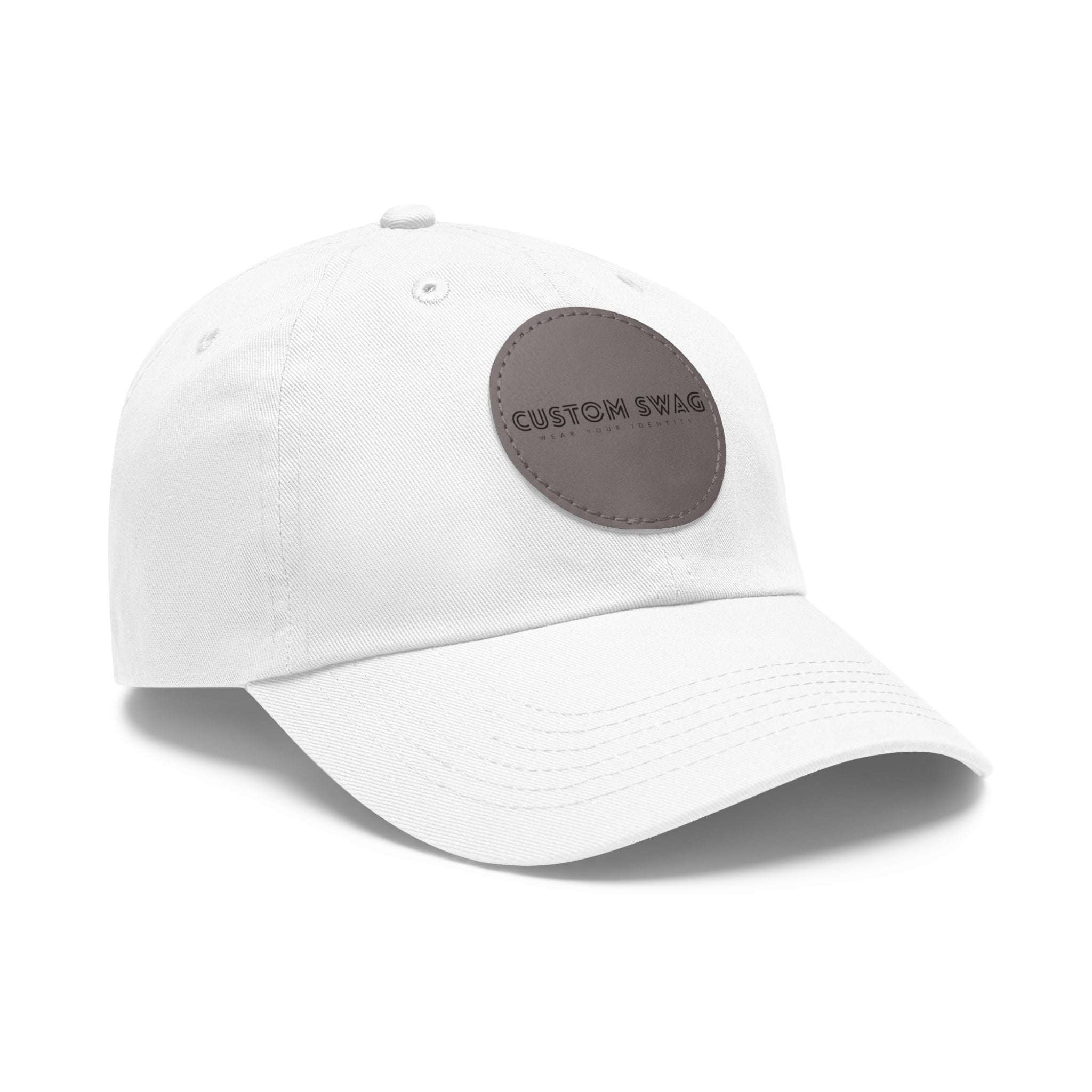 Leather Patch Dad Hat — Custom Swag Embroidered Round Patch