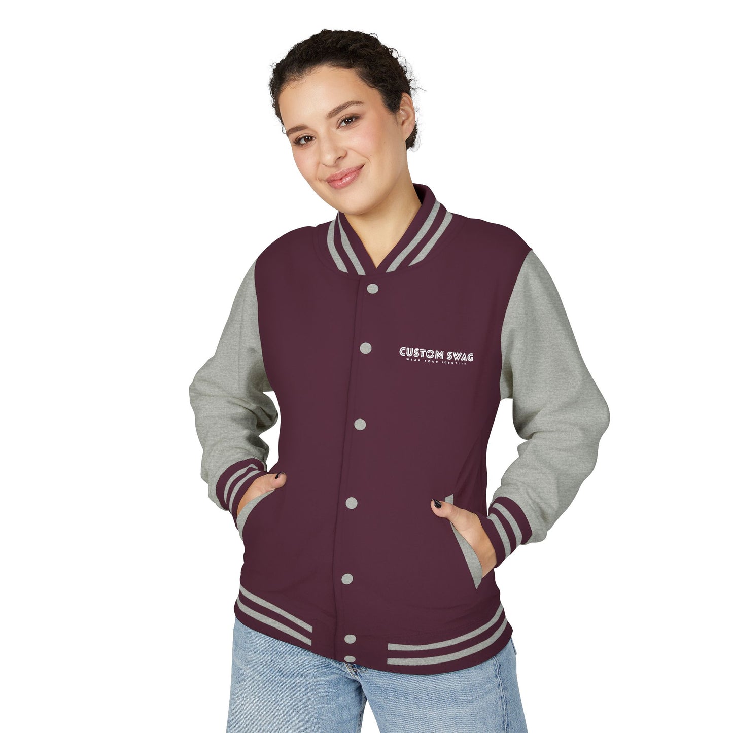 Retro Gamer Letterman Jacket - 'CUSTOM SWAG' Chest Logo Varsity Jacket