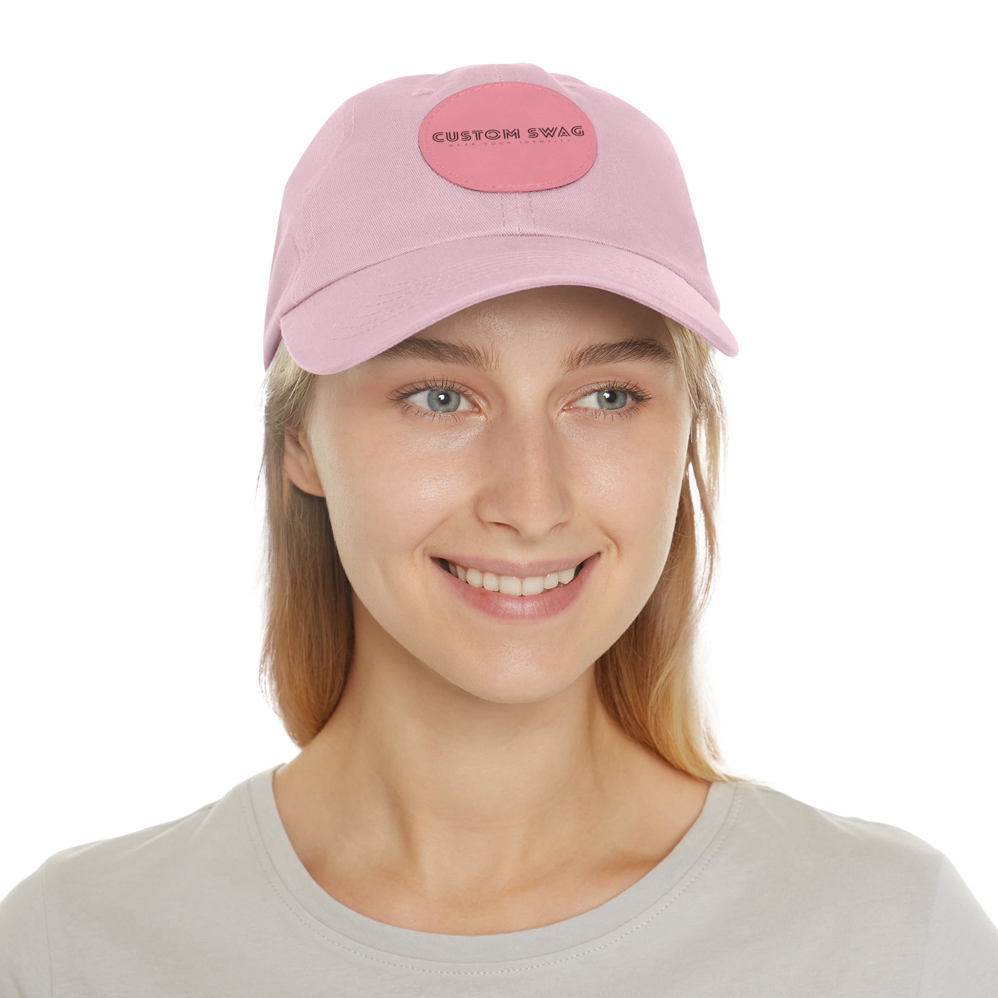 Leather Patch Dad Hat — Custom Swag Embroidered Round Patch