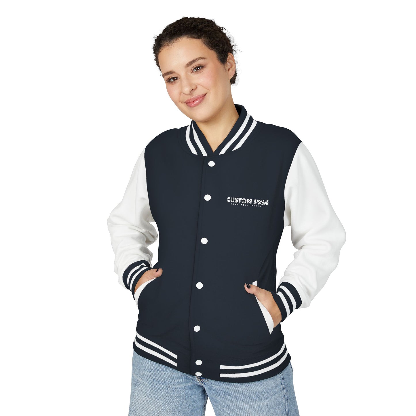 Retro Gamer Letterman Jacket - 'CUSTOM SWAG' Chest Logo Varsity Jacket