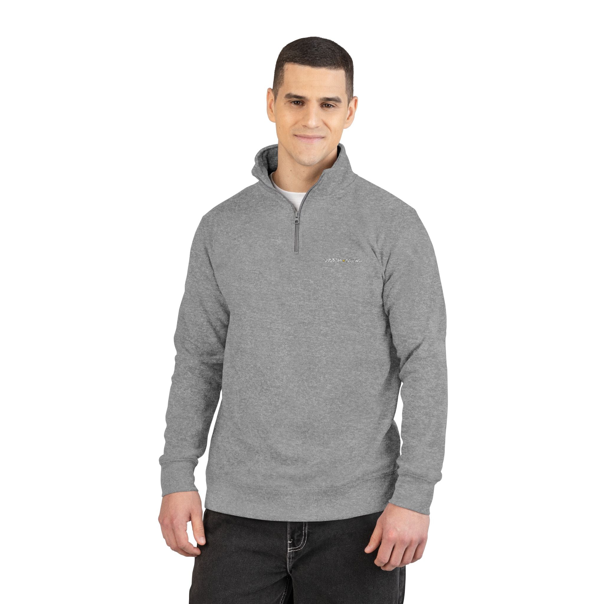 Embroidered Floral Script Fleece Pullover — Cozy Zip Mockneck Sweatshirt