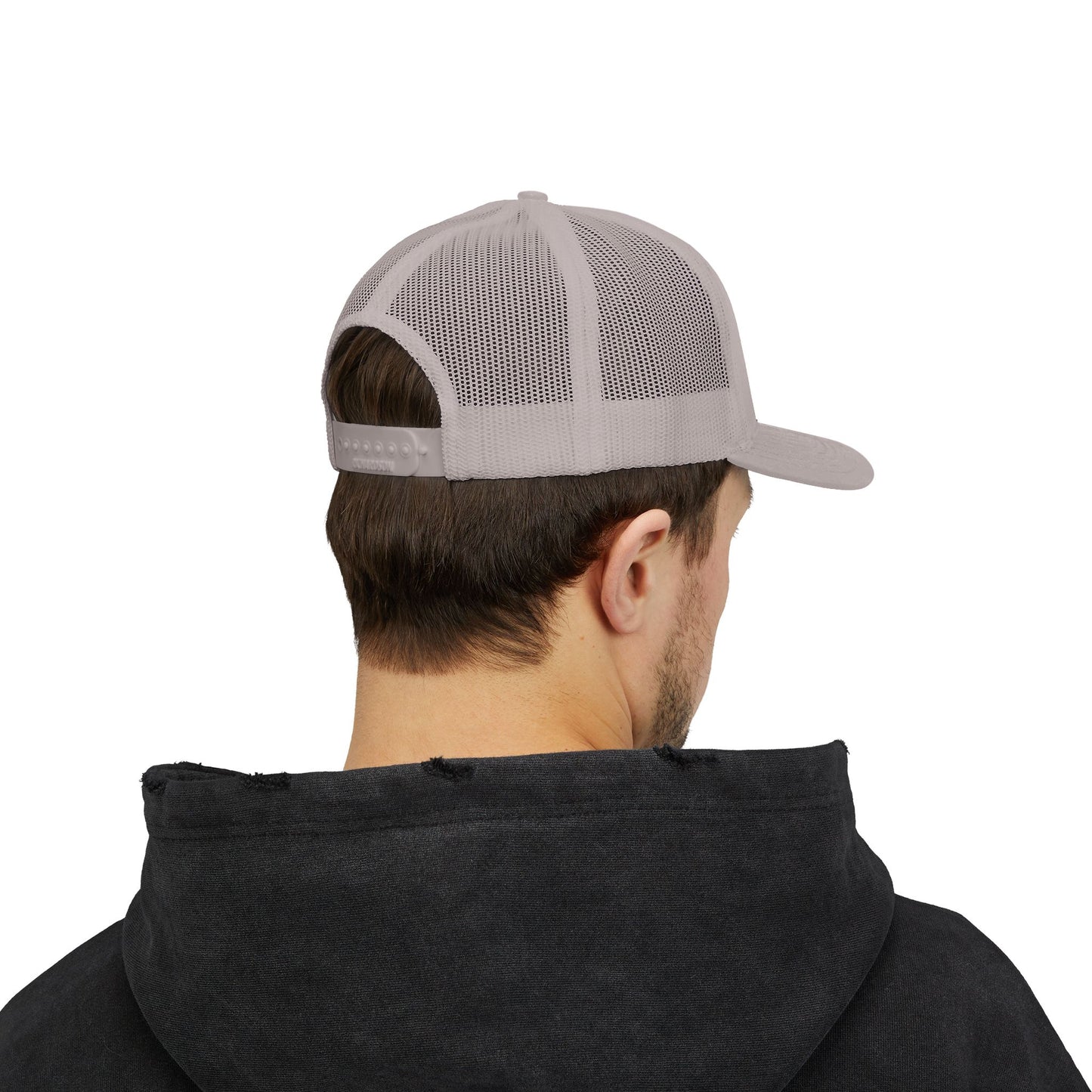 Custom Swag Snapback Trucker Cap — Minimal Embroidered White Mesh Hat
