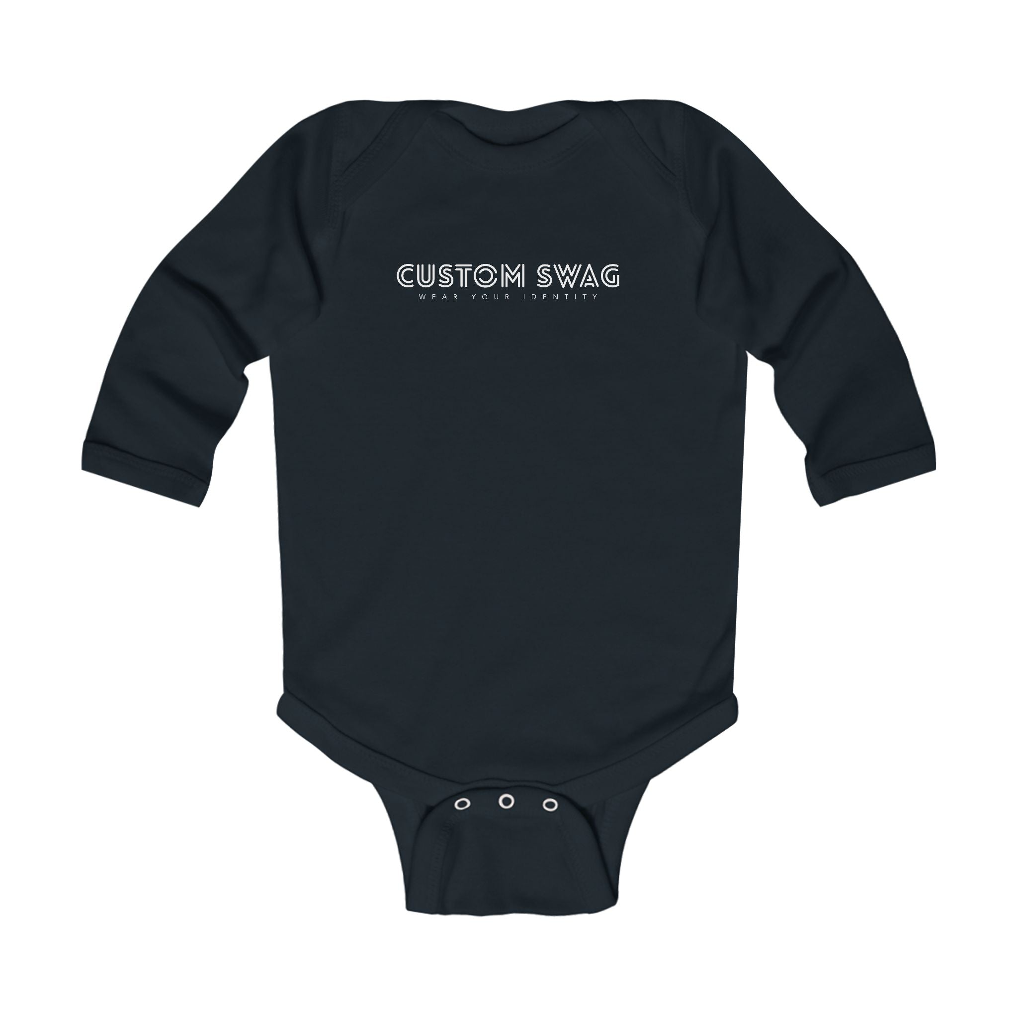Infant Long Sleeve Bodysuit — 'Custom Swag' Minimal Logo Baby Onesie