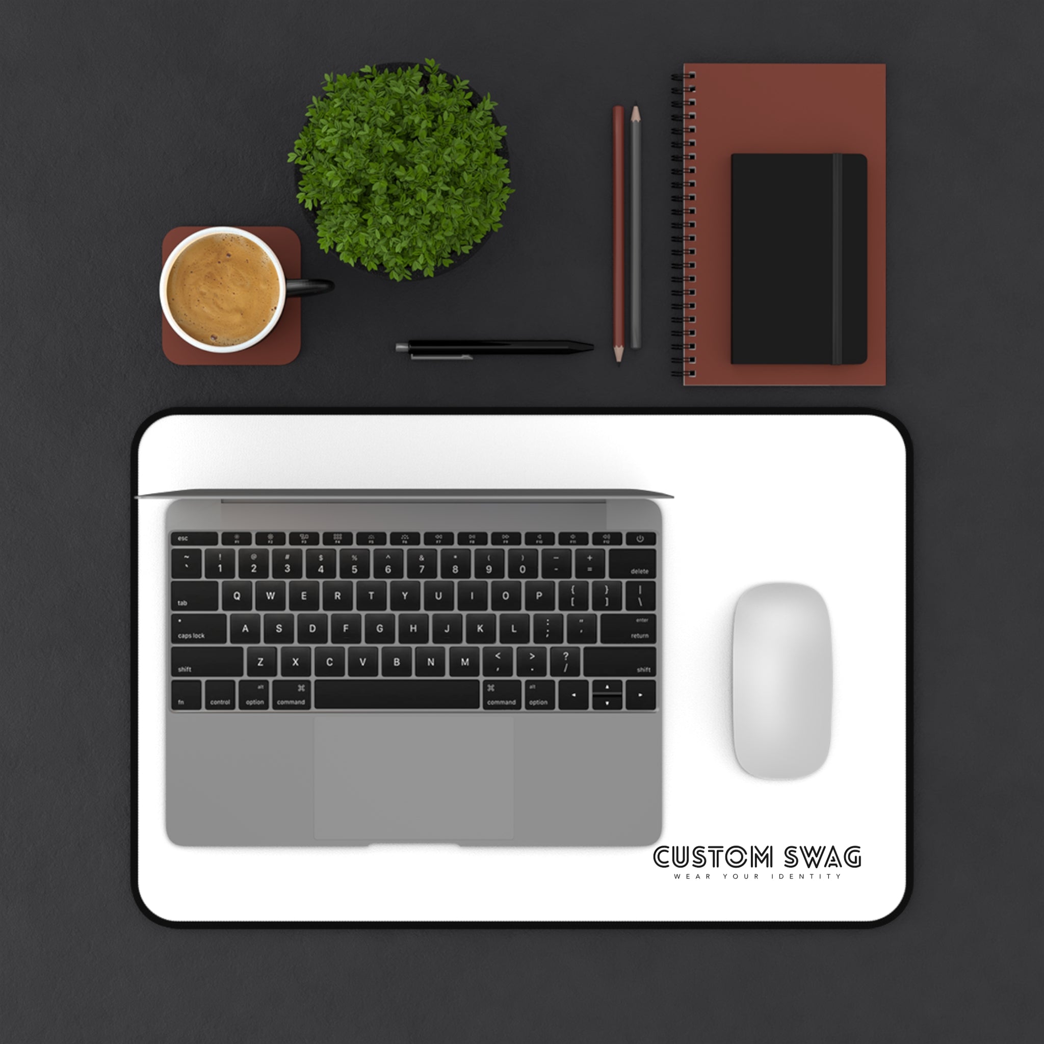 Minimalist White Desk Mat with Custom Swag Logo
