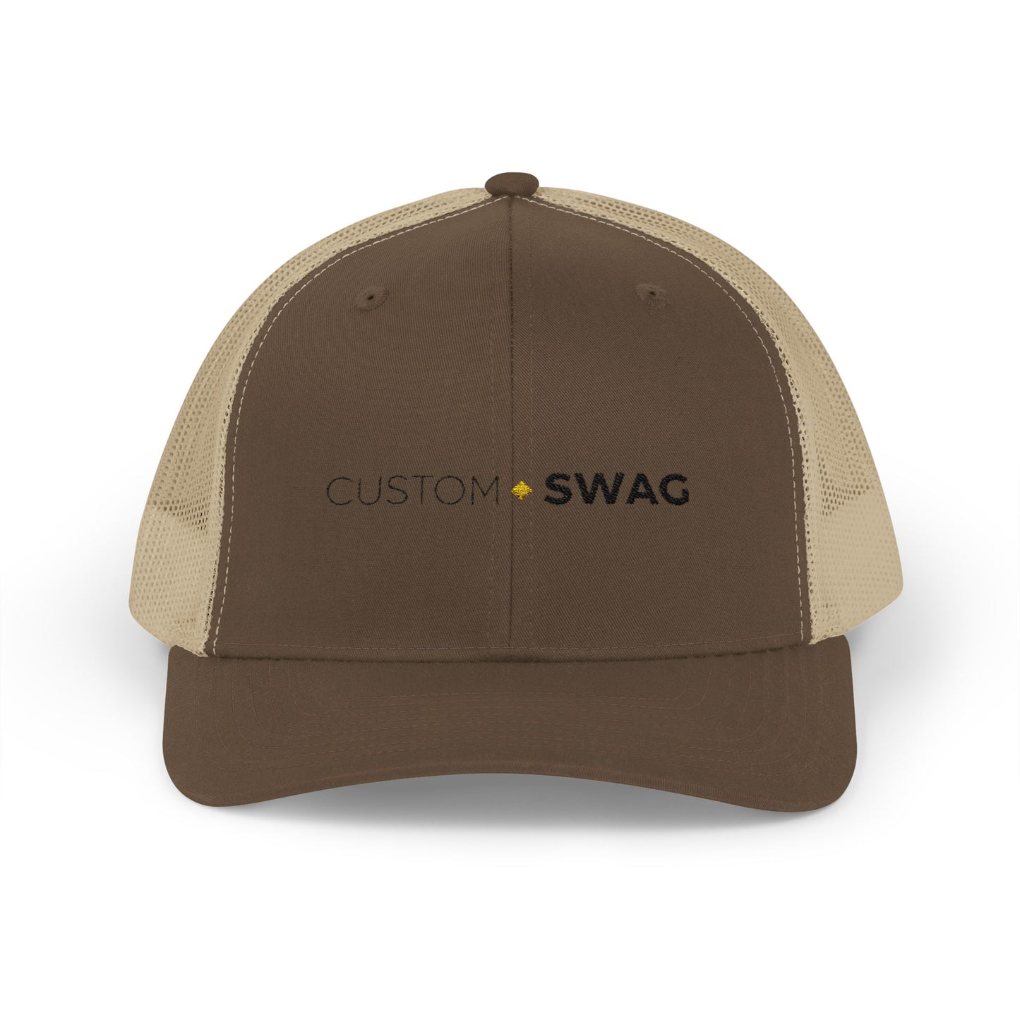 Custom Swag Snapback Trucker Cap — Minimal Embroidered White Mesh Hat