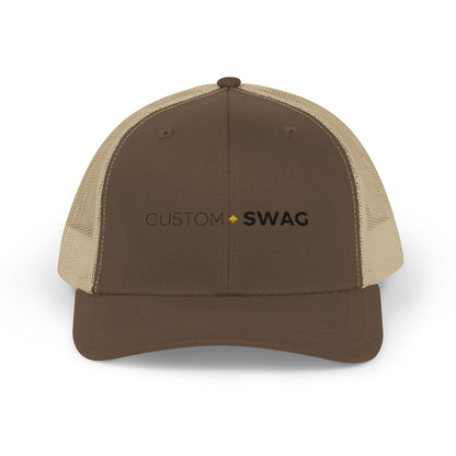 Custom Swag Snapback Trucker Cap — Minimal Embroidered White Mesh Hat