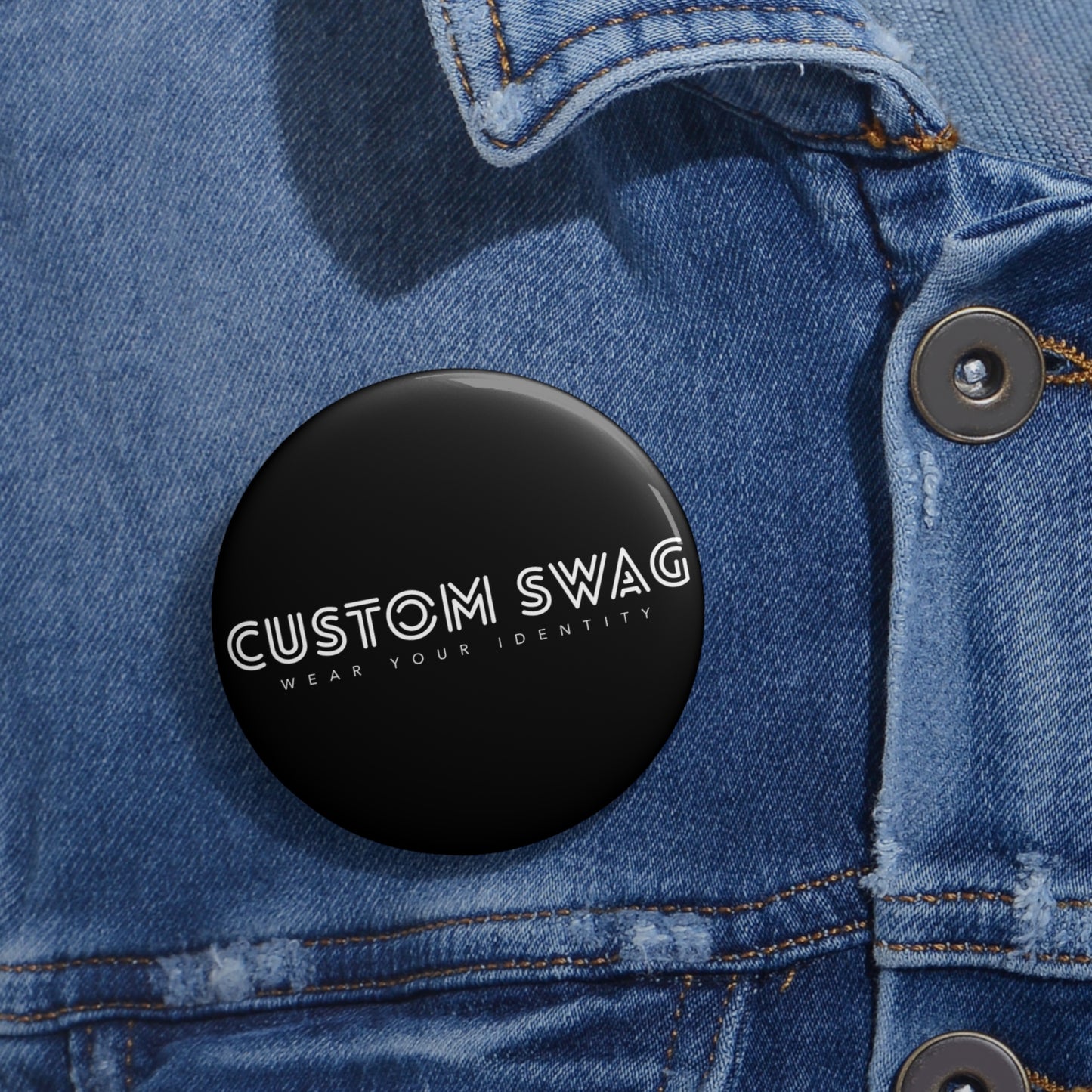 Custom Pin Button - 'Custom Swag' Black Logo Badge (Wear Your Identity)