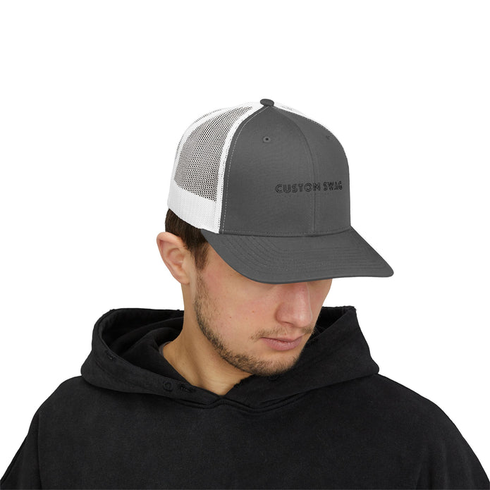 Custom Swag Snapback Trucker Cap — Minimal Embroidered White Mesh Hat