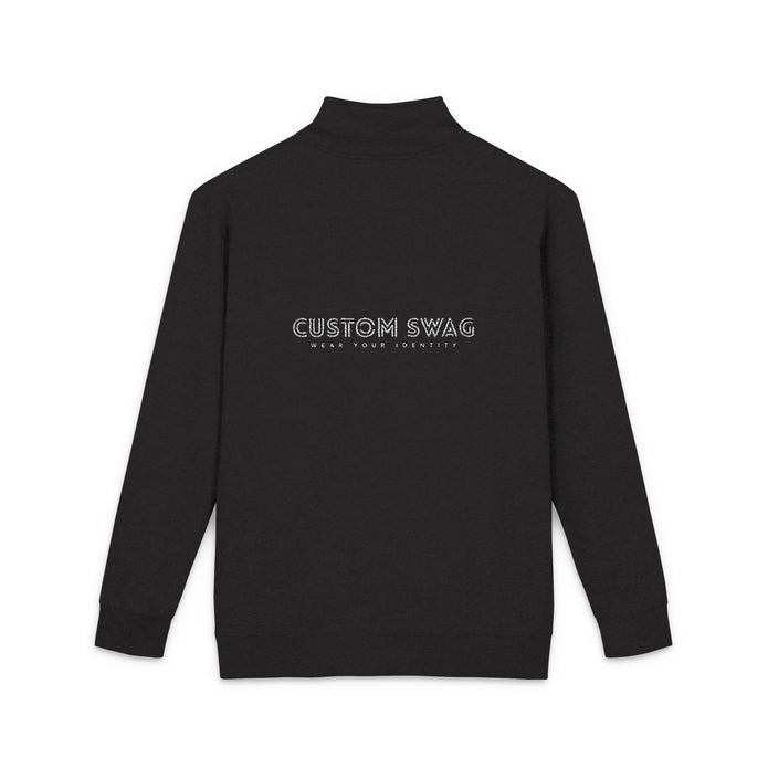Embroidered Floral Script Fleece Pullover — Cozy Zip Mockneck Sweatshirt