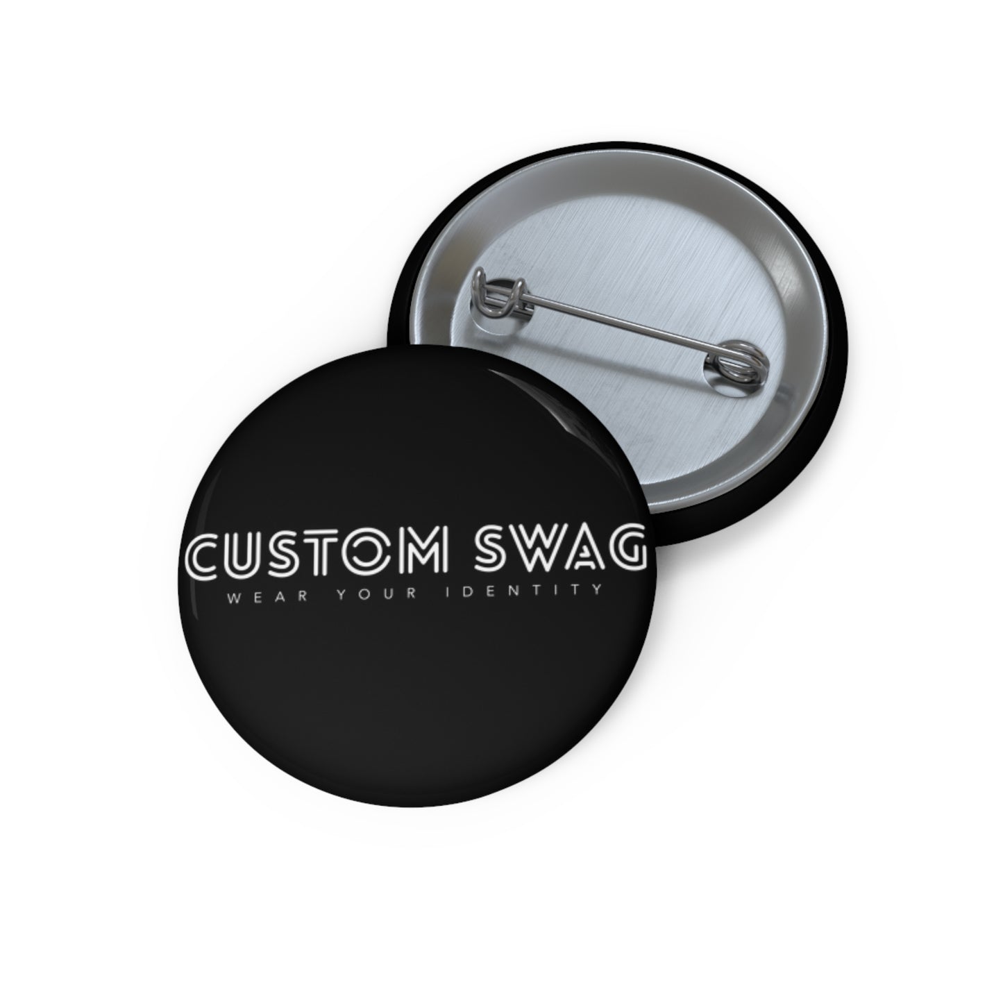Custom Pin Button - 'Custom Swag' Black Logo Badge (Wear Your Identity)