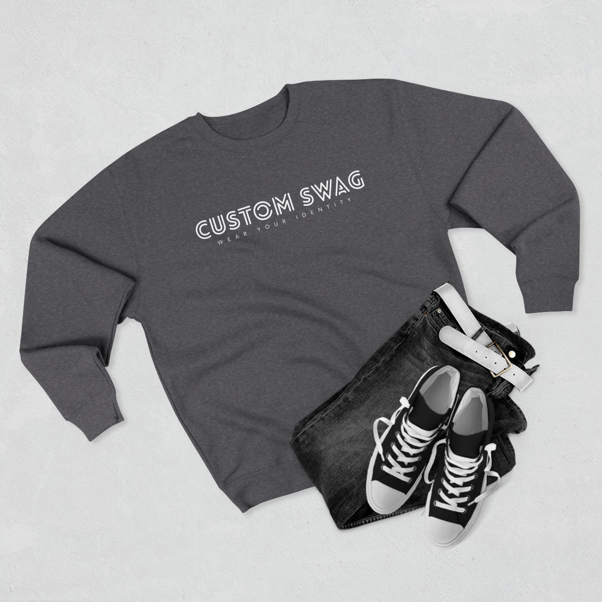 Custom Swag Crewneck Sweatshirt — Minimal Text Graphic Pullover